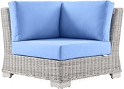 Blue Outdoor Patio Wicker Rattan Corner Chair with Cushioned Seat, Stylish Lounge Seating for Garden, Balcony, Poolside