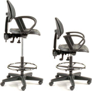 5-Way Adjustable Ergonomic Stool with Loop Armrests Black by Global Industrial – 18.5"W x 18"D x 13"H, Polyurethane, Black, Model A203TMX+19C2ARM
