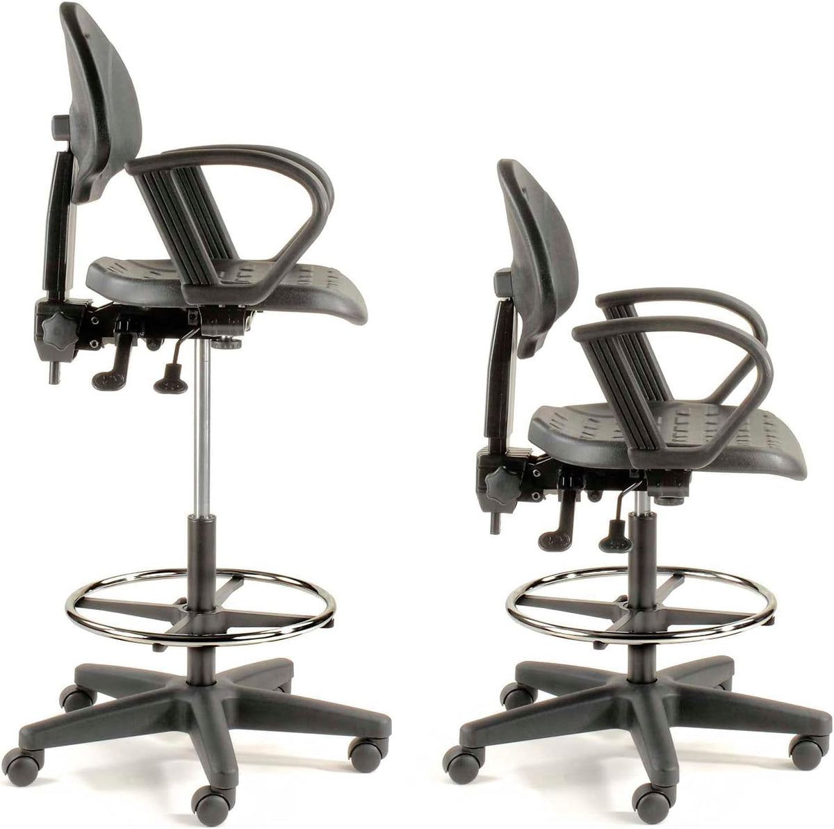 5-Way Adjustable Ergonomic Stool with Loop Armrests Black by Global Industrial – 18.5"W x 18"D x 13"H, Polyurethane, Black, Model A203TMX+19C2ARM