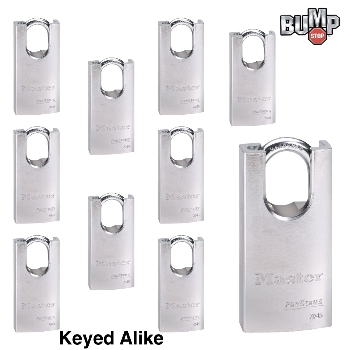 Master Lock 10 Pack / Chrome / 1 Keyed Padlocks