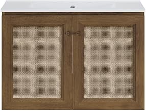 Swiss Madison Classe 30" Wall-Mounted Bathroom Vanity in Brown Oak with Widespread Faucet Holes Vanity Top
