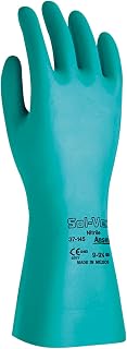 Ansell 37-145-9 Sol-Vex Nitrile Gloves, Straight Cuff, Unlined Lined, Size 9, 13", Green (Pack of 12)