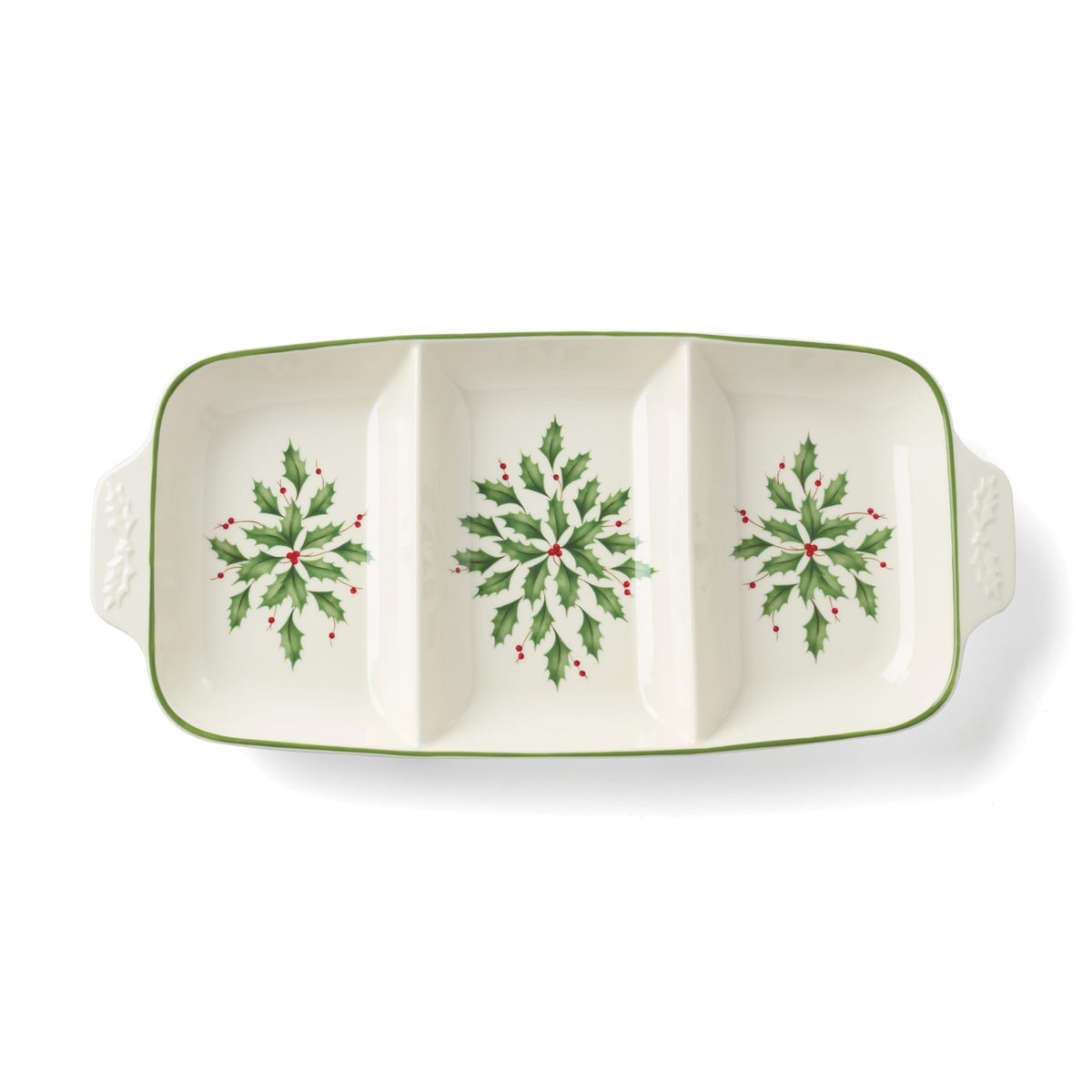 Holiday Carved Divided Dish by Lenox – 1 Count, 24 fluid_ounces, Porcelain, Multicolor, Model 899166