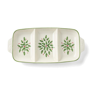 Holiday Carved Divided Dish by Lenox – 1 Count, 24 fluid_ounces, Porcelain, Multicolor, Model 899166