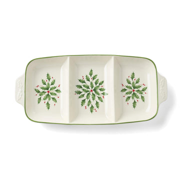 Holiday Carved Divided Dish by Lenox – 1 Count, 24 fluid_ounces, Porcelain, Multicolor, Model 899166