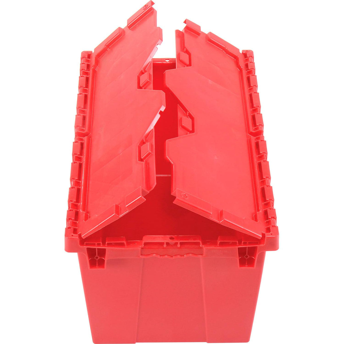 Plastic Attached Lid Shipping & Storage Container by Global Industrial – 25-1/4x16-1/4x13-3/4, 25.25 liters, Plastic, Red, Model 257812RD