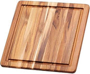 Cutting Board With Juice Canal - Square Teak Wood Serving Board (12 x 12 x .55 in.) - By Teakhaus