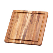Cutting Board With Juice Canal - Square Teak Wood Serving Board (12 x 12 x .55 in.) - By by Teakhaus – 11.8"L x 11.8"W, Teak Wood, Brown