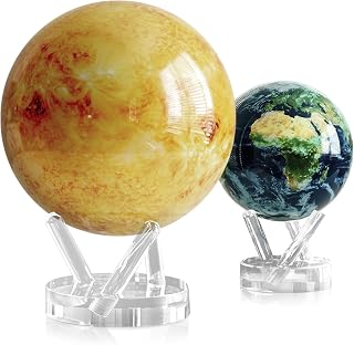 MOVA Globe Bundle – Sun 8.5” + Earth with Clouds 4.5” | Solar-Powered Rotating Globes | No Batteries or Wires | NASA Solar Surface Meets Natural Earth Decor Gift