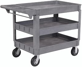 Global Industrial Large Deluxe 3 Shelf Plastic Cart, 6" Pneumatic Casters, 46"L x 25"W x 35"H