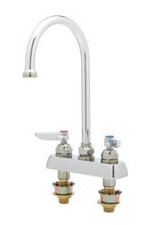 B-1141-Xs, Workboard Faucet, Deck Mount, 4-Inch Centers, Swivel Gooseneck, Lever Handles, 2-Inch Shanks, Chrome by T&S Brass – Brass, Chrome