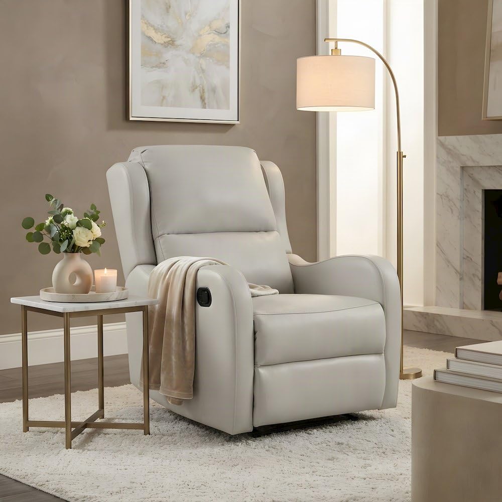 Faux Leather-Upholstered Manual Recliner Chair by Starlight Canyon Home – Faux Leather, Grey