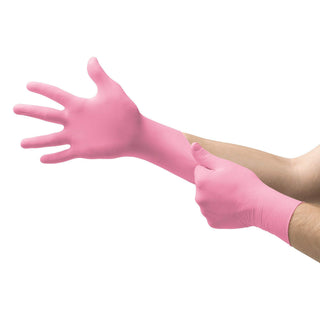 Perry 6034512 Microtouch NitraFree Gloves Medium 100/Bx by Ansell – 100 Count (Pack of 1), Nitrile, Pink, Model 43178-671816
