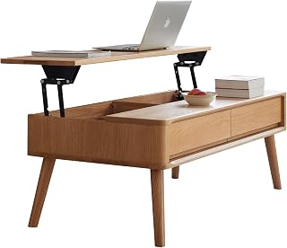 Coffee Tables for Living Room, Mesa de Centro, Lift Top Coffee Table | Solid Oak Wood Lift Top Coffee Table with Storage Shelf, Easy Assembly, 100x60x45 cm, for Home Office