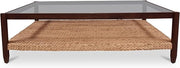 Beth Coffee Table, Rectangular, Sungkai Wood, Water Hyacinth Shelf, Tempered Glass Top, Brown