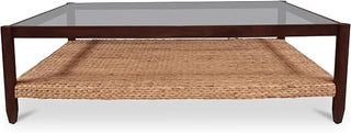 Beth Coffee Table, Rectangular, Sungkai Wood, Water Hyacinth Shelf, Tempered Glass Top, Brown