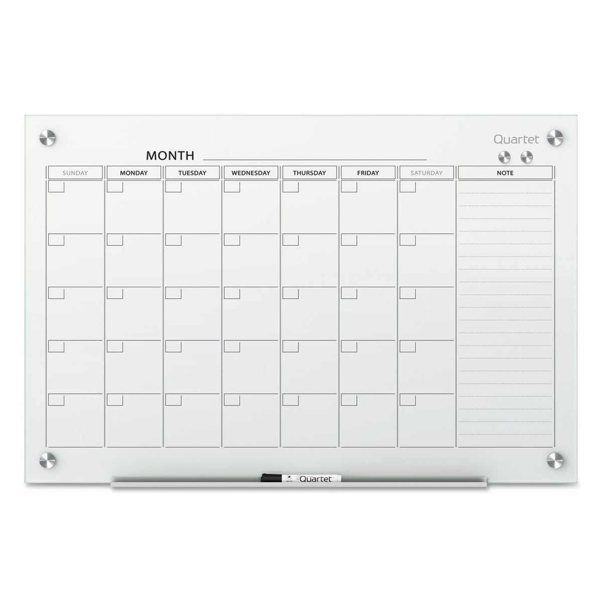 Dry Erase White Board 48"W x 36"H Glass Calendar by Quartet – 48"W x 36"H, Tempered Glass, White, Model GC4836F