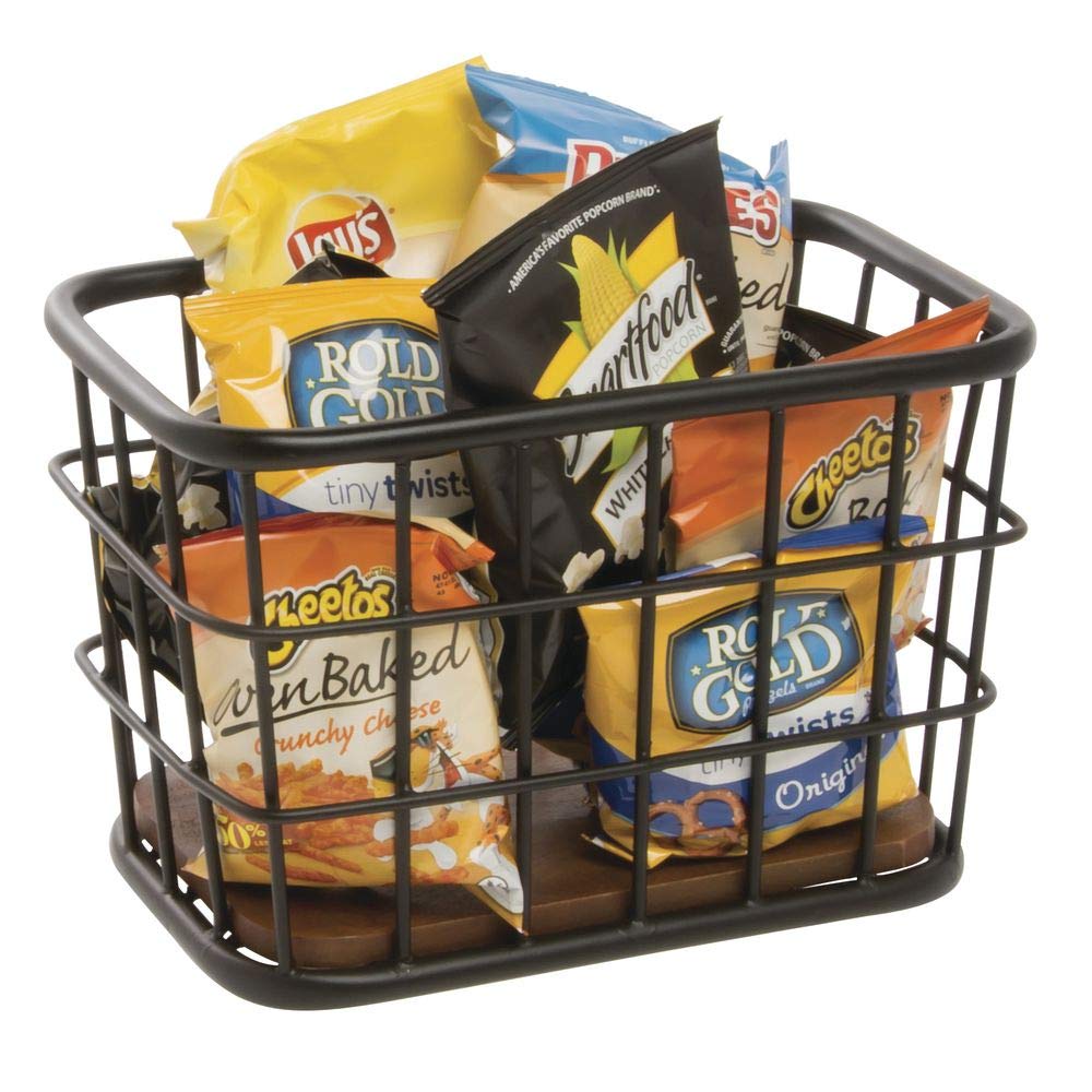 Black Iron and Brown Mango Wood Display Basket - 12" L x 8" W x 8" H by HUBERT – Iron, Black, Model MDA-HJ04