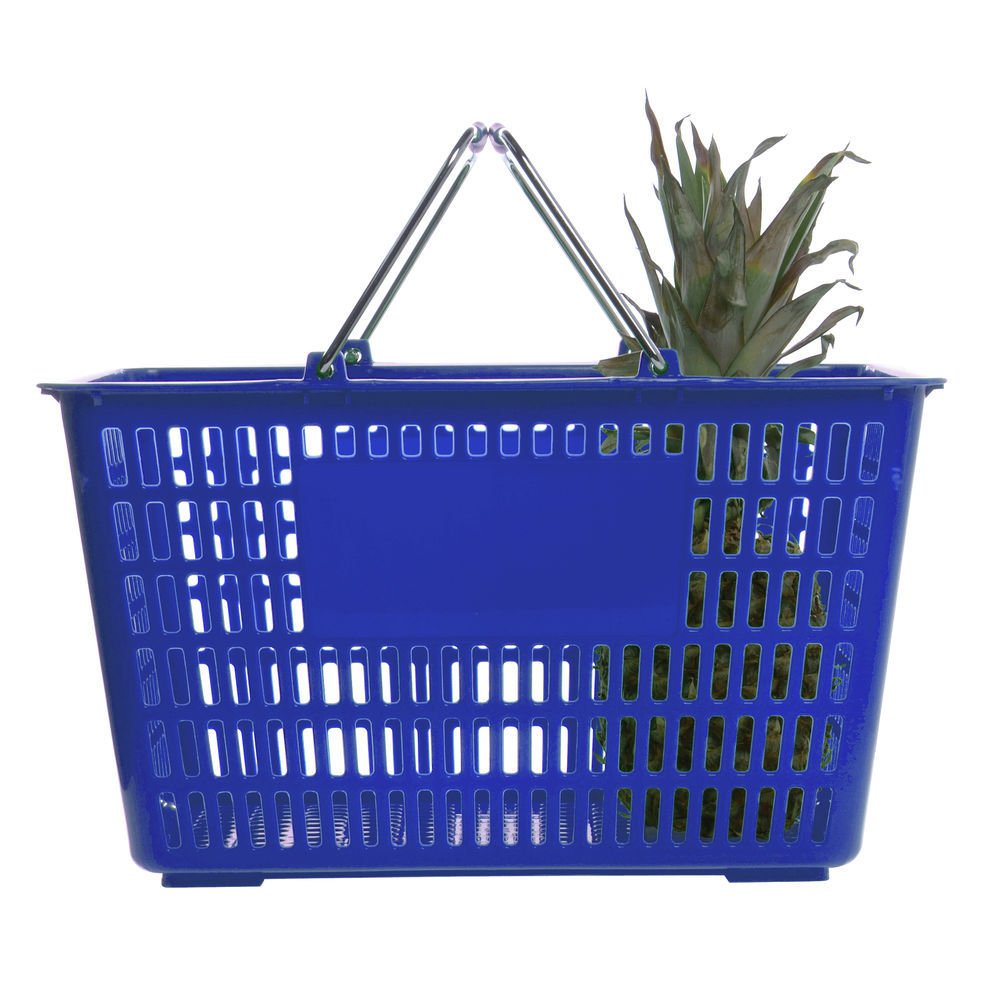 Blue Plastic Shopping Basket 30 Liter - 18 3/4"L x 13 3/8"W x 10 3/8"D by HUBERT – Plastic, Blue, Model PW605ABLUE