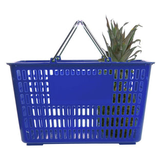 Blue Plastic Shopping Basket 30 Liter - 18 3/4"L x 13 3/8"W x 10 3/8"D by HUBERT – Plastic, Blue, Model PW605ABLUE