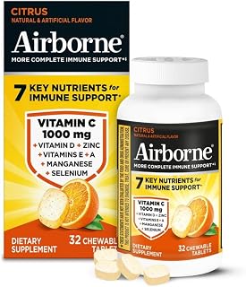 Airborne Citrus Chewable Tablets, 32 count - 1000mg of Vitamin C - Immune Support Supplement (Packaging May Vary) ( Pack of 6)