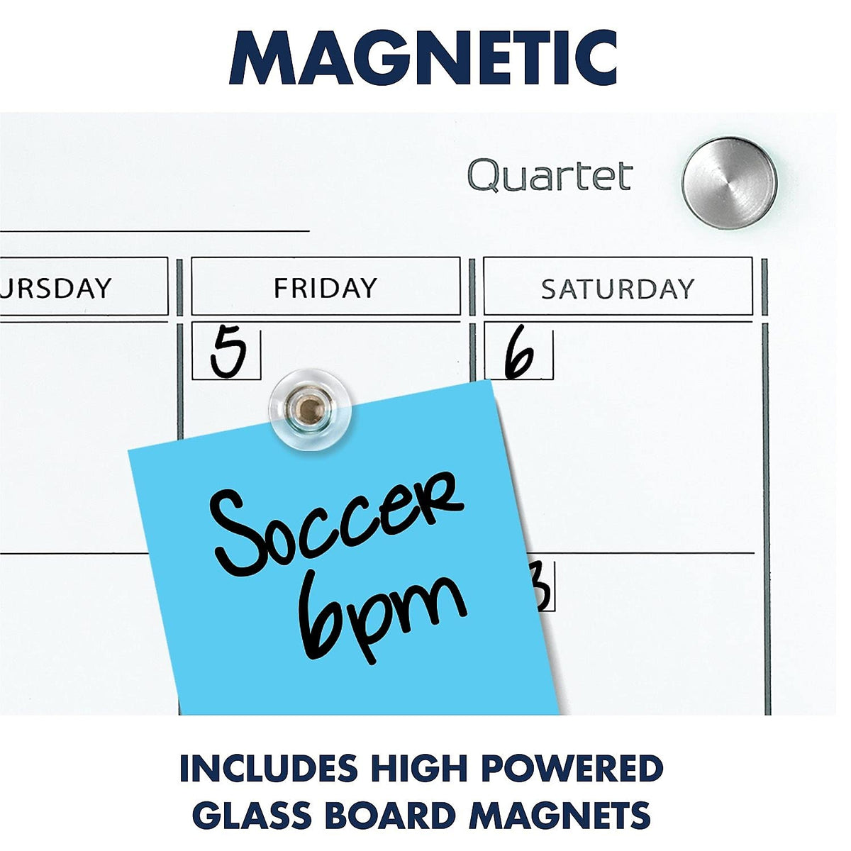 Dry Erase White Board 48"W x 36"H Glass Calendar by Quartet – 48"W x 36"H, Tempered Glass, White, Model GC4836F