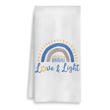 Fuasei Hanukkah Dish Towels, Festival of Lights Rainbow Print, 16 x 24 Inch