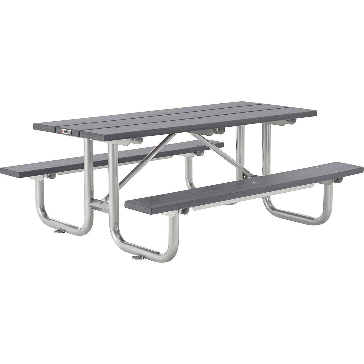 Outdoor 8'L Rectangular Picnic Table by Global Industrial – Recycled Plastic & Steel, Grey, Model 271675GY