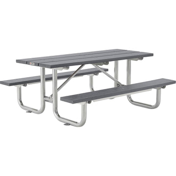 Outdoor 8'L Rectangular Picnic Table by Global Industrial – Recycled Plastic & Steel, Grey, Model 271675GY