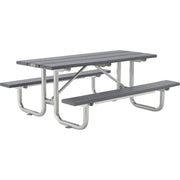 6' Rectangular Outdoor Picnic Table by Global Industrial – 74.25 inches x 30.25 inches x 18.7 inches, Recycled Plastic & Steel, Grey, Model 271670GY