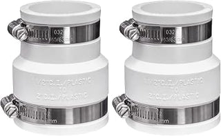 Fernco 1056-215 Reducing 2-in. x 1-1/2-in. Flexible PVC Pipe Coupling for Cast Iron and Plastic Plumbing Connections in White (Pack of 2)