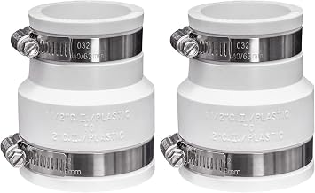 Fernco 1056-215 Reducing 2-in. x 1-1/2-in. Flexible PVC Pipe Coupling for Cast Iron and Plastic Plumbing Connections in White (Pack of 2)
