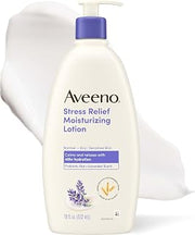 Aveeno Stress Relief Moisturizing Body Lotion, Lavender Scent with Prebiotic Oat for Sensitive Skin, Lightly Scented Lotion with 48-Hour Hydration, Fast Absorbing, Non-Greasy, 18 Fl Oz