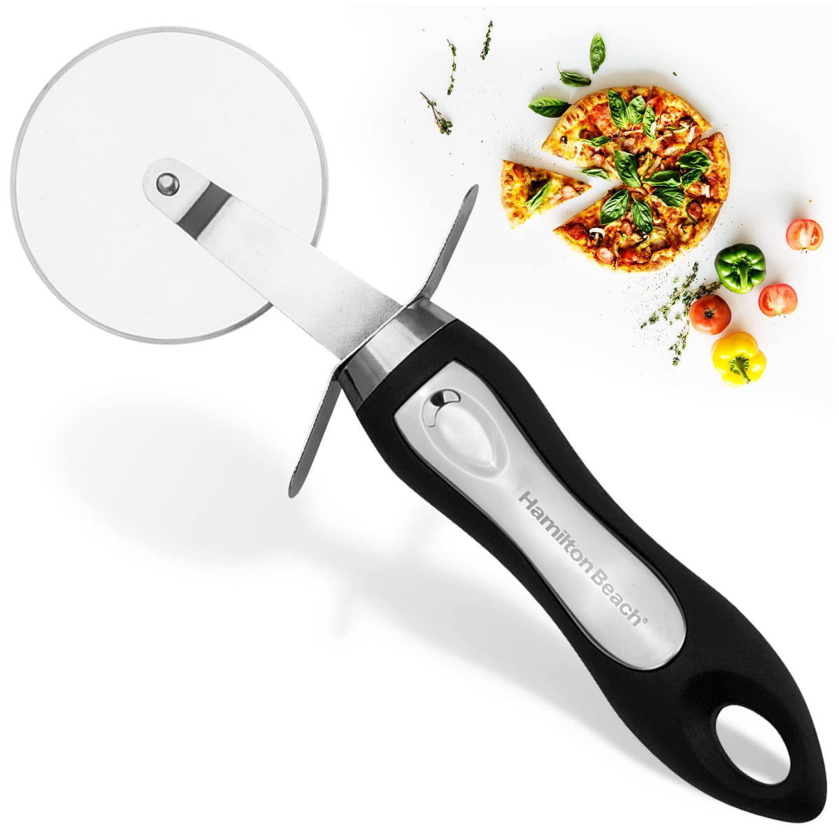 Pizza Cutter 8in soft touch handle by Hamilton Beach – Pizza Cutter, Stainless Steel, Black
