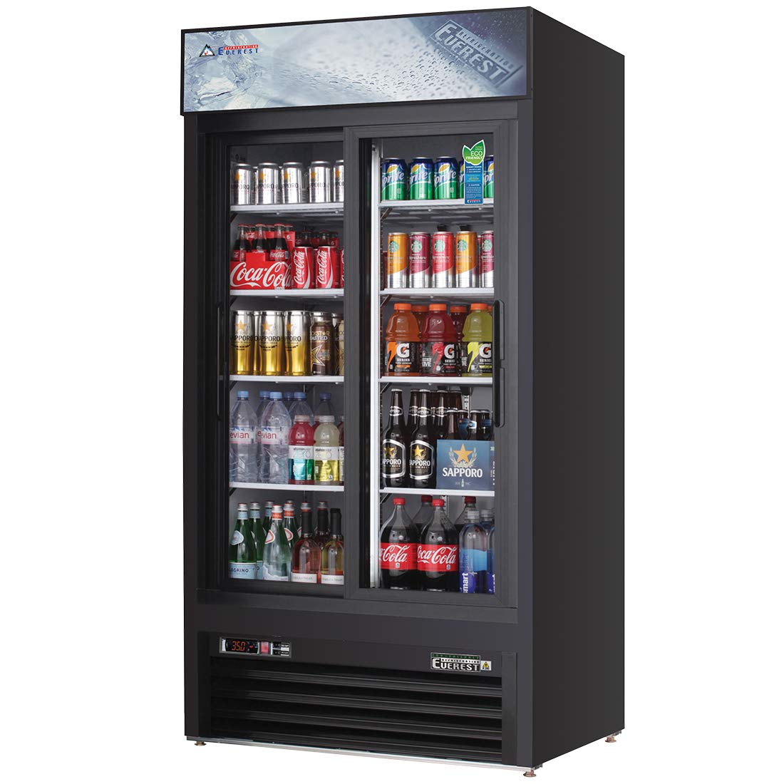 Everest 39-3/8" 2-Door Commercial Reach-in Sliding Glass Display Merchandiser Refrigerator for Convenience Grocery Store | (336) 20 oz Bottle by Everest Refrigeration – Model