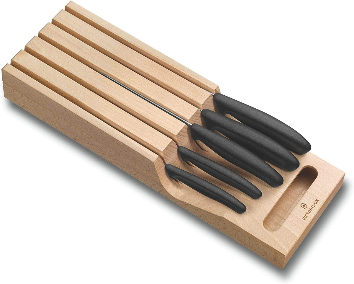 Swiss Classic In-Drawer Holder & Knife Set - Includes Organizer and Bread by Victorinox – Multiple (Pack of 1), Beechwood,Stainless Steel, Black, Pack of 5, Model 6.7143.5