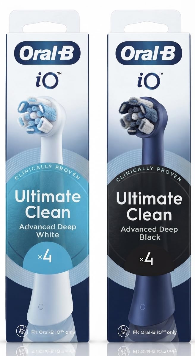 Brush Heads Black 4 Count & White 4 Count by Oral-B – 4 Count (Pack of 2), White & Black, Pack of 2, Model Ultimate Clean