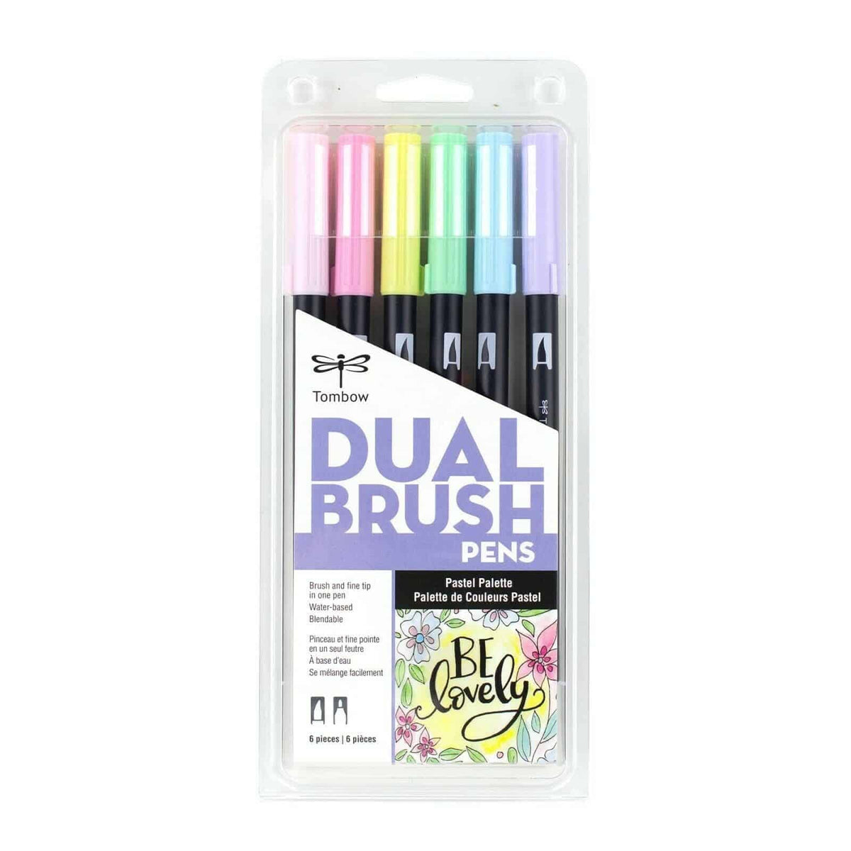 Dual Brush Pen Art Markers by Tombow – 1 Count (Pack of 6), Plastic, Nylon, Pastel, Model 56213
