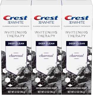 Crest Charcoal 3D White Toothpaste, Whitening Therapy Deep Clean with Fluoride, Invigorating Mint, 4.1 Oz (Pack of 3)