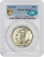 1942 D American Silver Walking Liberty MS-67+ $0.50 PCGS/CAC MS67+