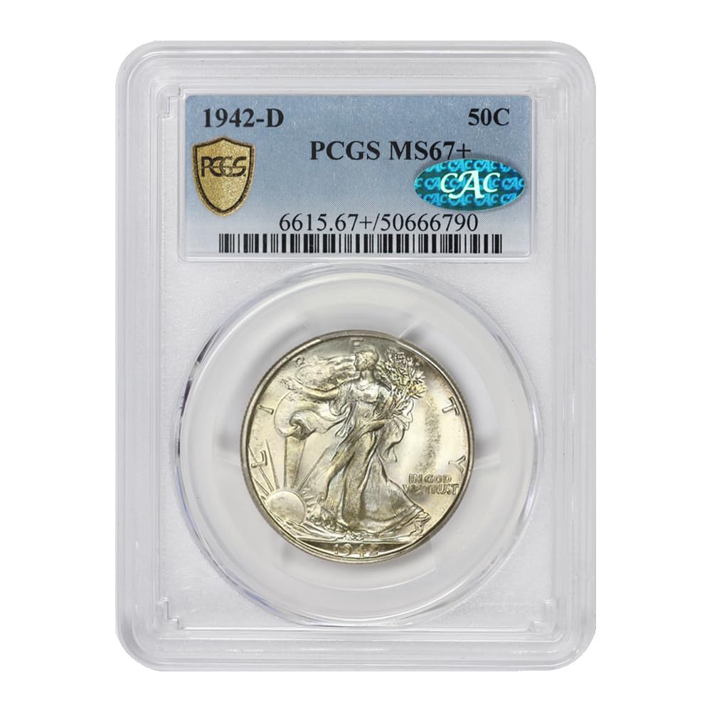 1942 D American Silver Walking Liberty MS-67+ $0.50 PCGS/CAC MS67+ by MINT STATE GOLD – Silver