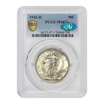 1942 D American Silver Walking Liberty MS-67+ $0.50 PCGS/CAC MS67+ by MINT STATE GOLD – Silver