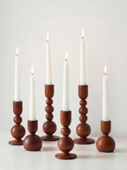 Nuptio Wooden Candlestick Holders, Set of 6, Assorted Heights in Walnut