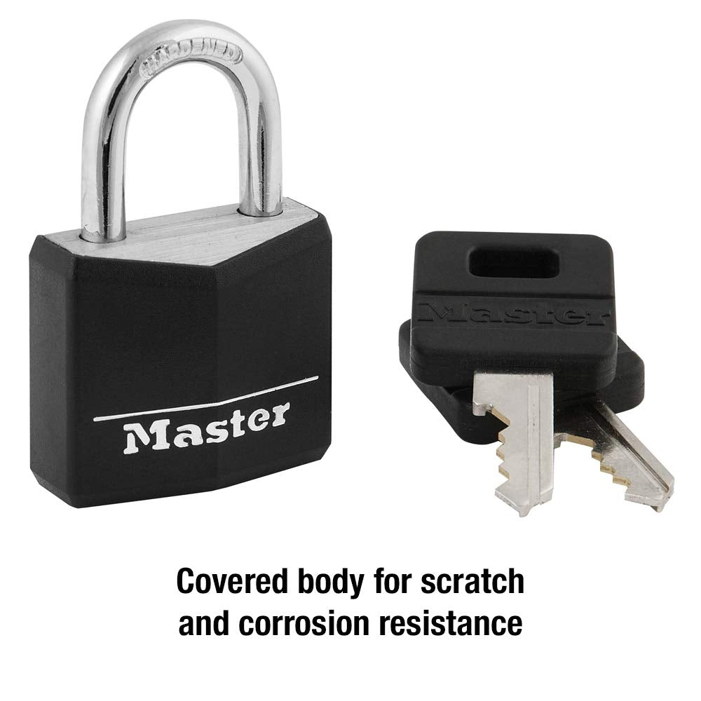 1-3/16" Wide Covered Aluminum Keyed Padlock by Master Lock – 1 Pack, Aluminum, Black, Model 131D