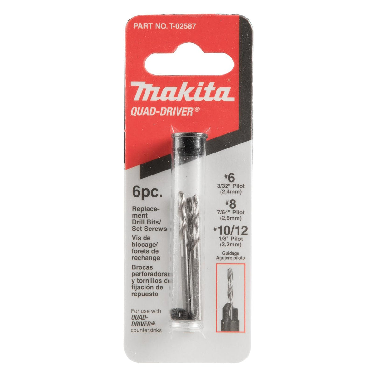 Quad-Driver Replacement Drill Bit with Grub Screws by Makita – Alloy Steel, Pack of 2, Model T-02587