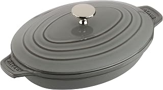 STAUB Cast Iron 9-inch x 6.6-inch Oval Covered Baking Dish - Graphite Grey, Made in France