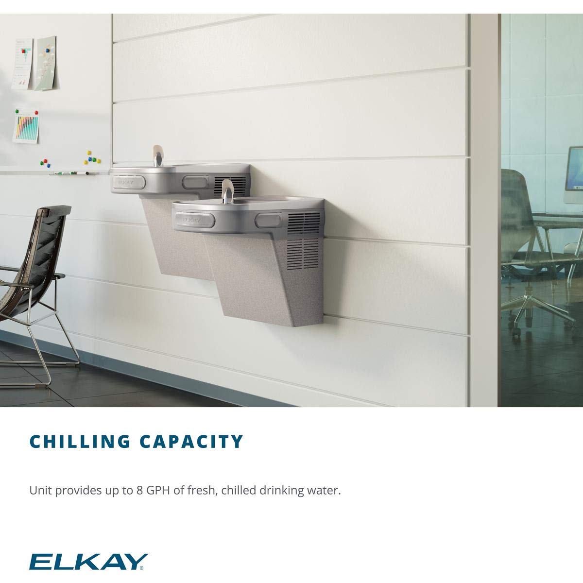 Cooler Wall Mount ADA Non-Filtered by Elkay – 8 gallons, Vinyl, Light Gray Granite, Model EZS8LF