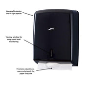 Jofel Valor Paper Towel Dispenser Interfold Towel Dispenser with Viewing Window for Bathroom by San Jamar – Plastic, Black, Model T1600BK