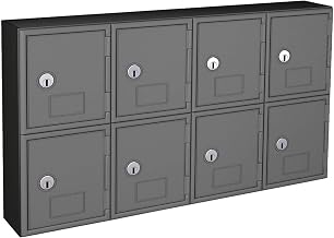 Cell Phone Locker, 8 Door, 22" x 4" x 12-1/2", Black/Grey