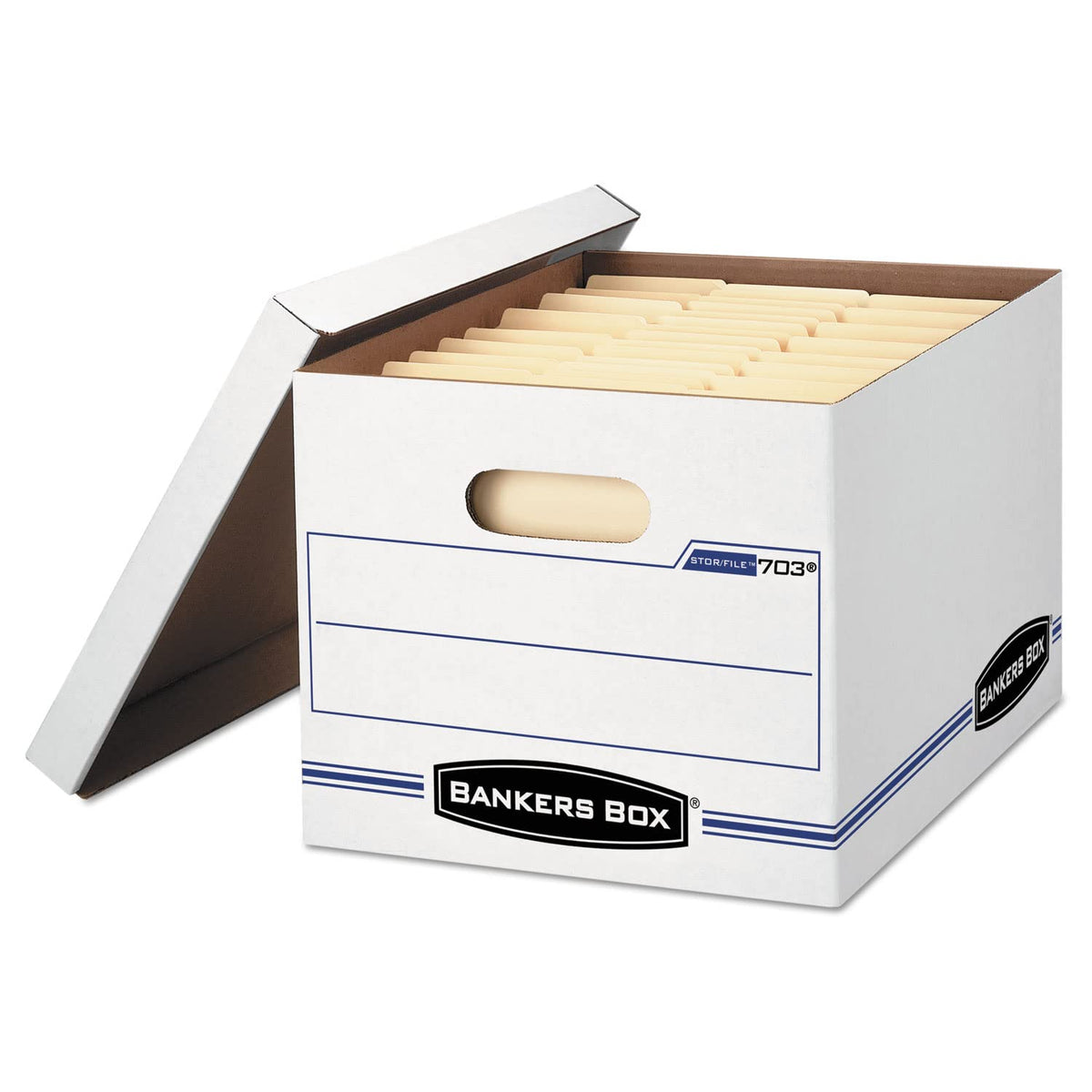 FEL0070308 - Stor/File Storage Box by Bankers Box – 10"H x 12"W x 15"D, Cardboard, Blue/White, Pack of 4